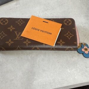 Louis Vuitton Brown Monogram Wallet with Blue Flower Charm